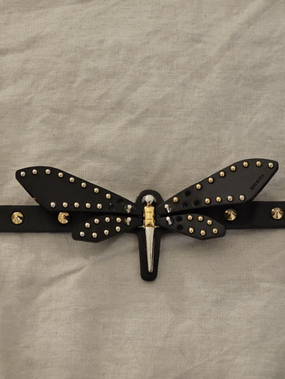 Gucci Black Leather Dragonfly Stud Belt